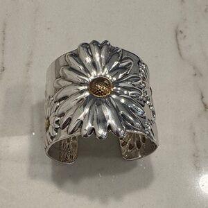 2003 Tiffany Daisy Wide Sterling Silver Cuff Bracelet with Gold Centers